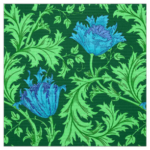 William Morris anemon, smaragdgrönt och blått Tyg