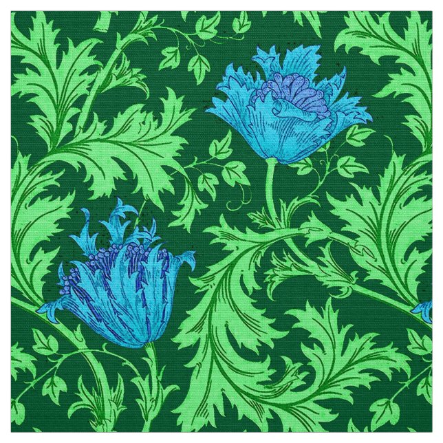William Morris anemon, smaragdgrönt och blått Tyg (Provkarta)