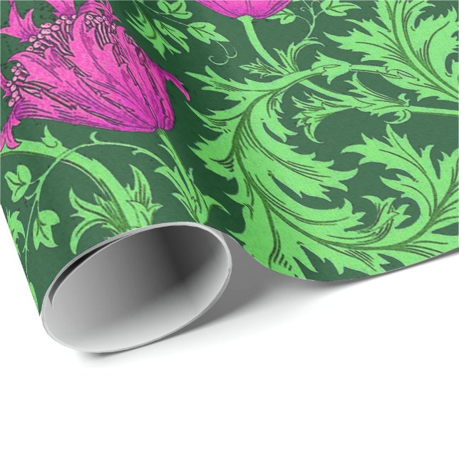 William Morris anemon, smaragdgrönt och Fuchsia Presentpapper (Rullad Hörn)