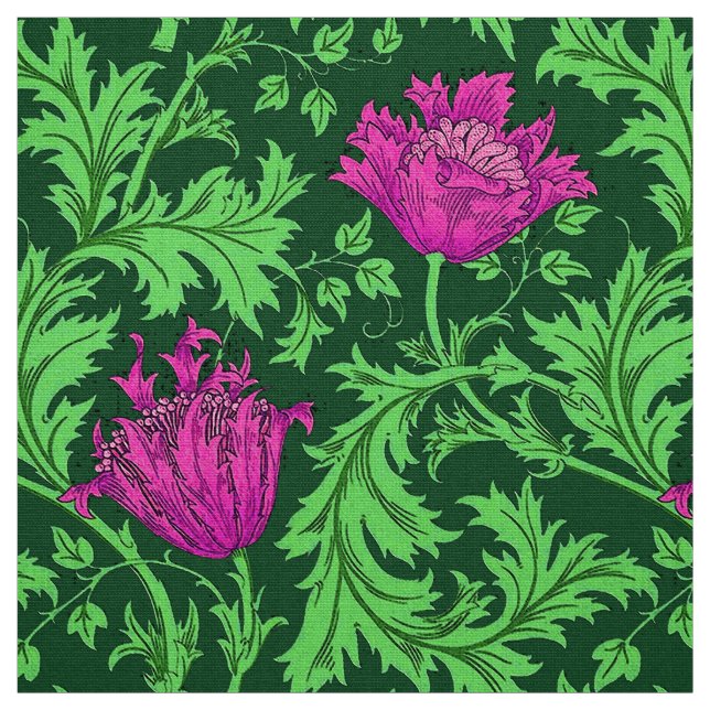 William Morris anemon, smaragdgrönt och Fuchsia Tyg (Provkarta)