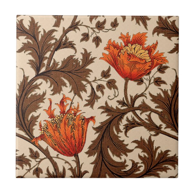 William Morris Anemone, Beige, Brown och Rust Kakelplatta (Framsidan)