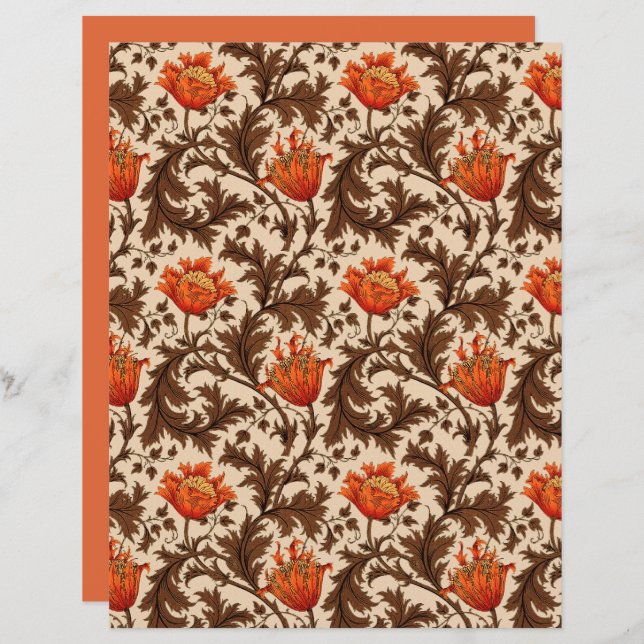 William Morris Anemone, Beige, Brown & Rust Orange (Fram/baksida)