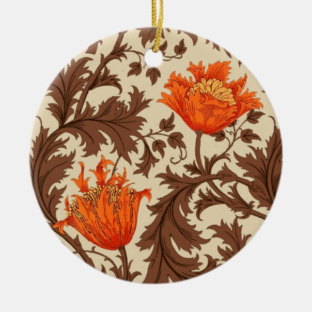 William Morris Anemone, Beige, Brown & Rust Orange Julgransprydnad Keramik (Framsidan)