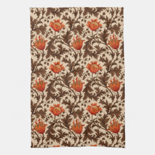 William Morris Anemone, Beige, Brown & Rust Orange Kökshandduk