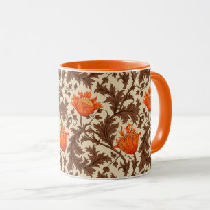 William Morris Anemone, Beige, Brown & Rust Orange Mugg