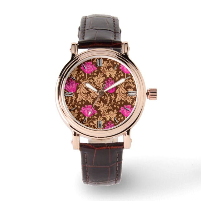 William Morris Anemone, Brown och Fuchsia Rosa Armbandsur (Framsida)