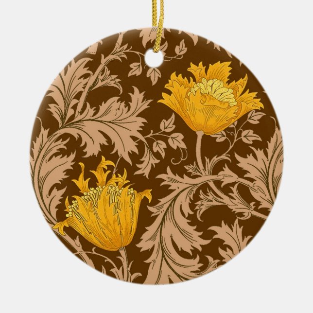 William Morris Anemone, Brown och Mustard Guld Julgransprydnad Keramik (Framsidan)