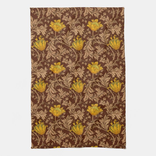 William Morris Anemone, Brown och Mustard Guld Kökshandduk (Vertikal)