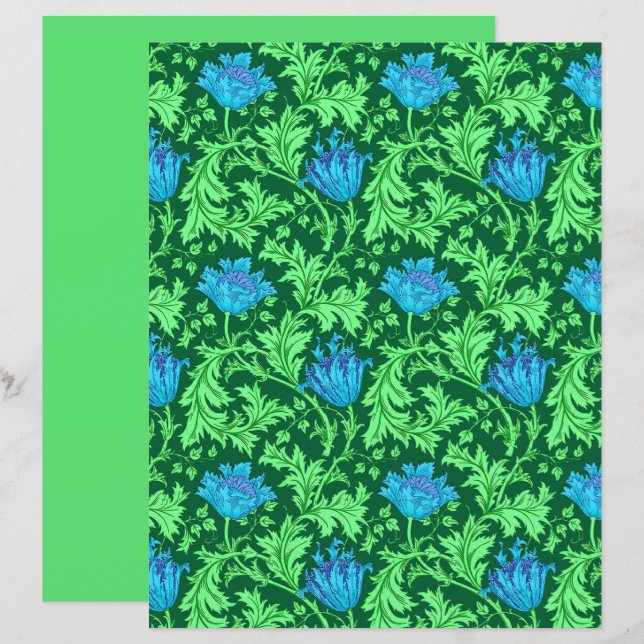 William Morris Anemone, Emerald Grönt och Blue (Fram/baksida)
