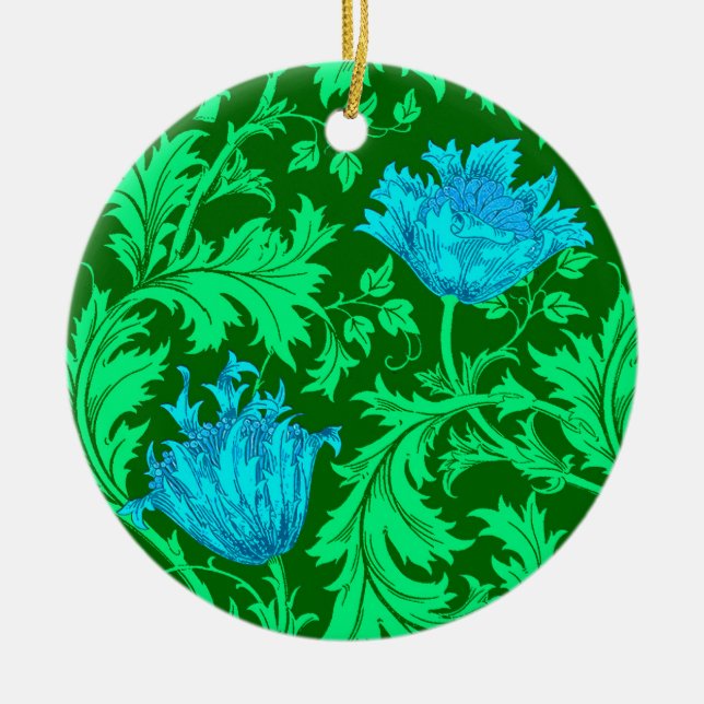 William Morris Anemone, Emerald Grönt och Blue Julgransprydnad Keramik (Framsidan)