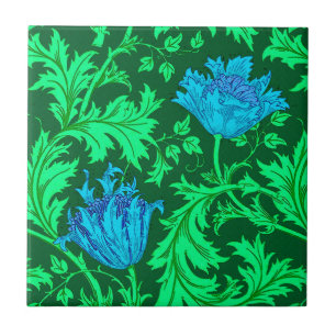 William Morris Anemone, Emerald Grönt och Blue Kakelplatta