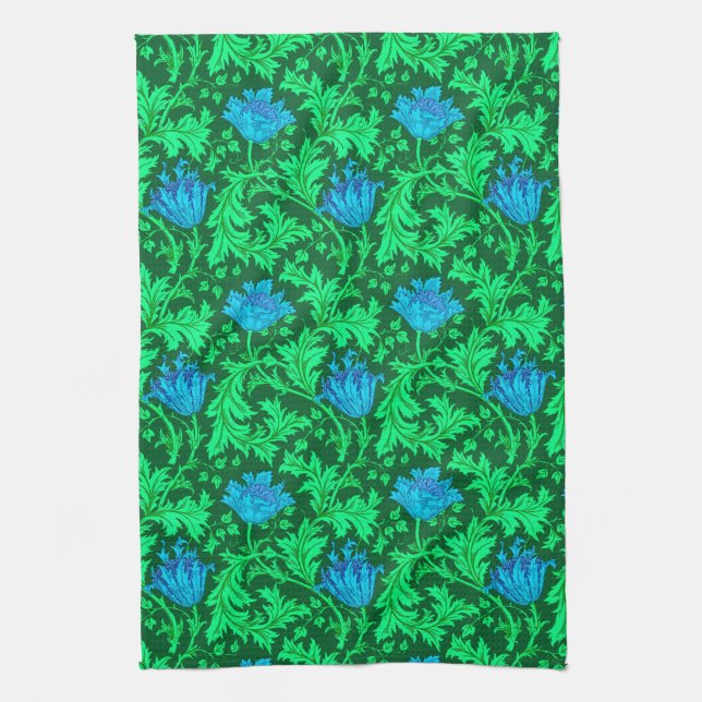 William Morris Anemone, Emerald Grönt och Blue Kökshandduk (Vertikal)