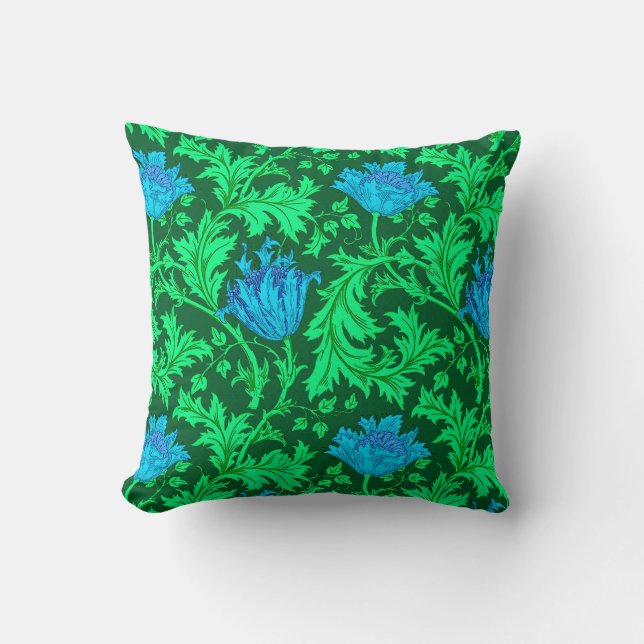 William Morris Anemone, Emerald Grönt och Blue Kudde (Framsida)