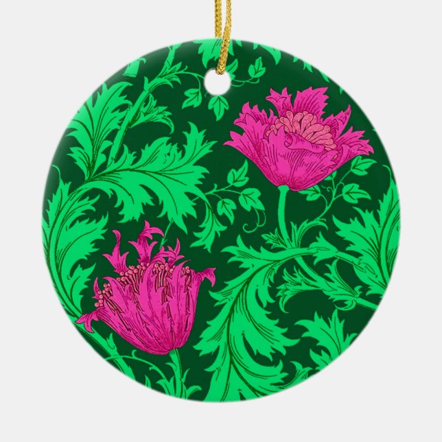 William Morris Anemone, Emerald Grönt och Fuchsia Julgransprydnad Keramik (Framsidan)