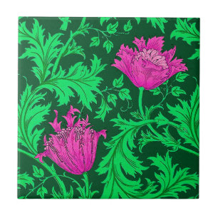 William Morris Anemone, Emerald Grönt och Fuchsia Kakelplatta