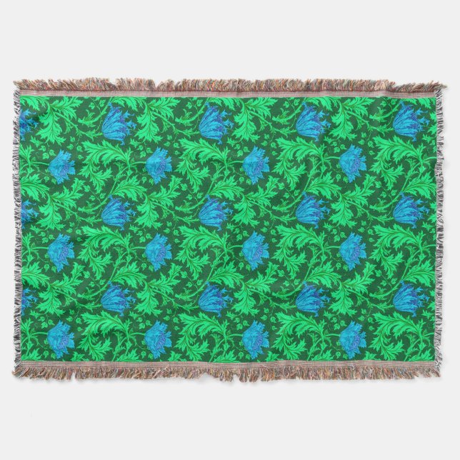 William Morris Anemone, Emerald Grönt & Turcouise Filt (Framsidan)