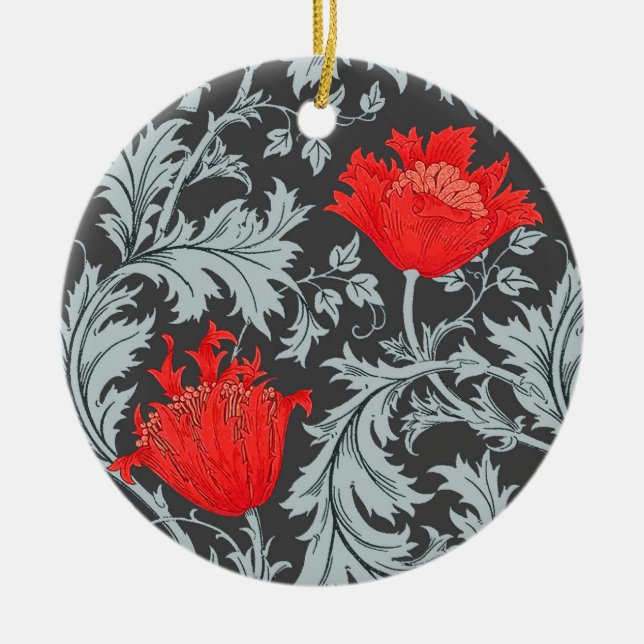 William Morris Anemone, Grått / Grått och Red Julgransprydnad Keramik (Framsidan)