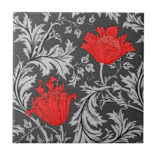 William Morris Anemone, Grått / Grått och Red Kakelplatta