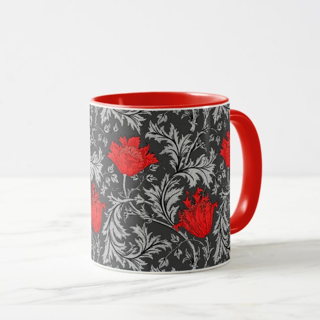 William Morris Anemone, Grått / Grått och Red Mugg (Framsida höger)