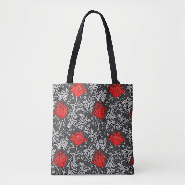 William Morris Anemone, Grått / Grått och Red Tygkasse (Framsida)