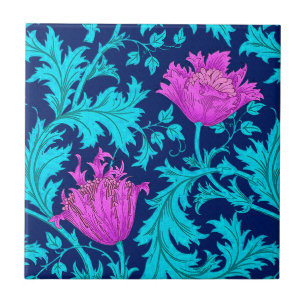 William Morris Anemone, Navy, Turquise & Magenta Kakelplatta