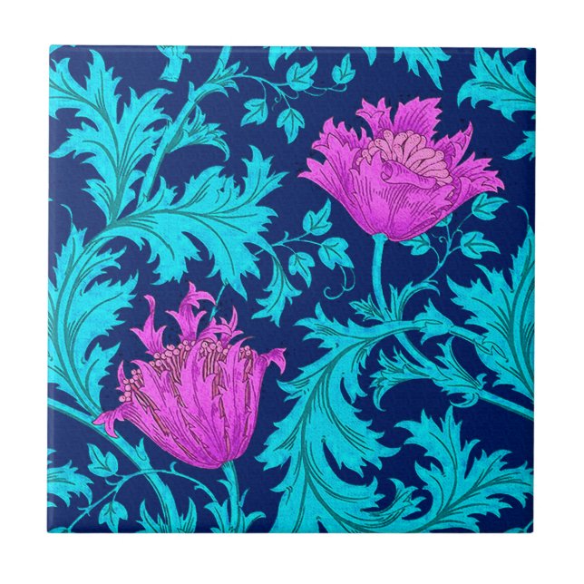 William Morris Anemone, Navy, Turquise & Magenta Kakelplatta (Framsidan)