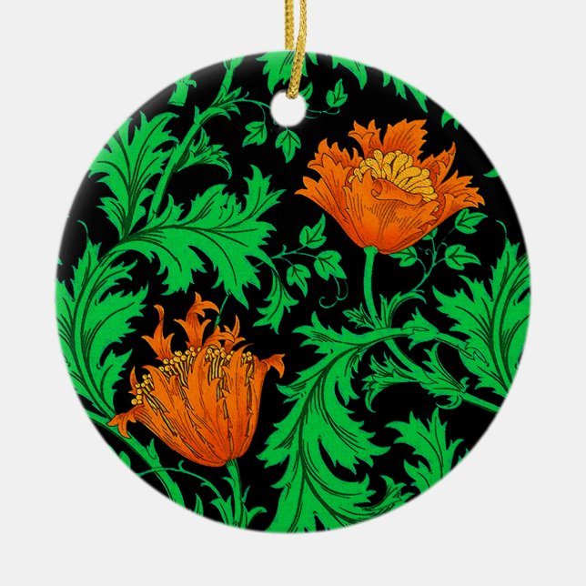 William Morris Anemone, Orange, Grönt och Black Julgransprydnad Keramik (Framsidan)