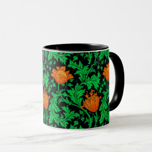 William Morris Anemone, Orange, Grönt och Black Mugg