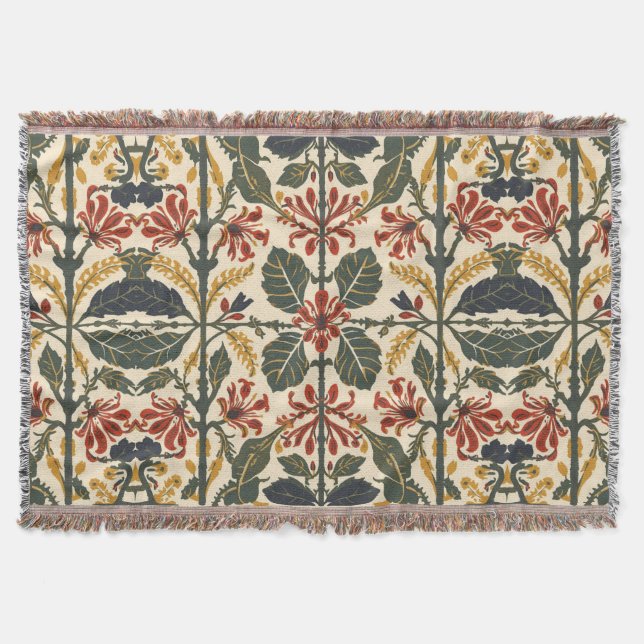 William Morris Antik Honeysuckle Blommotiv Filt (Framsidan)