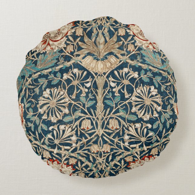 William Morris Antik Kaprifol Blommig Rund Kudde (Baksidan)