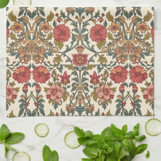 William Morris Antik rosa rosor Blommönster Kökshandduk (Vikta)