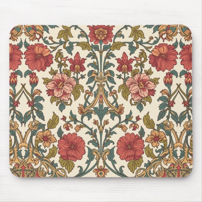 William Morris Antik rosa rosor Blommönster Musmatta (Framsidan)