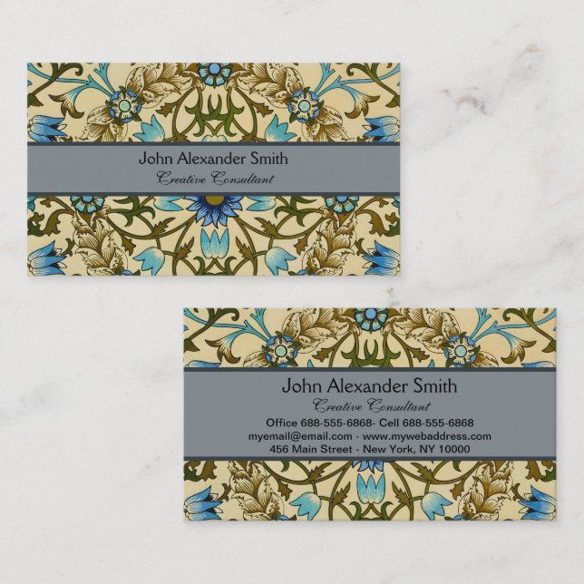 William Morris- Antique 1873 Vine & Flower Mönster Visitkort (Fram/baksida)