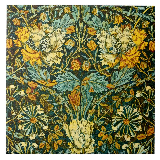 William Morris Antique Honeysuckle Blommönster Kakelplatta (Framsidan)