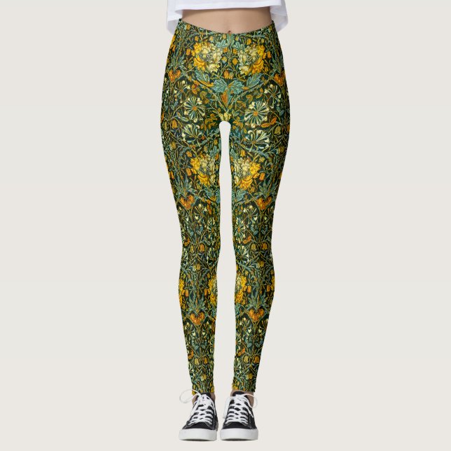 William Morris Antique Honeysuckle Blommönster Leggings (Framsida)