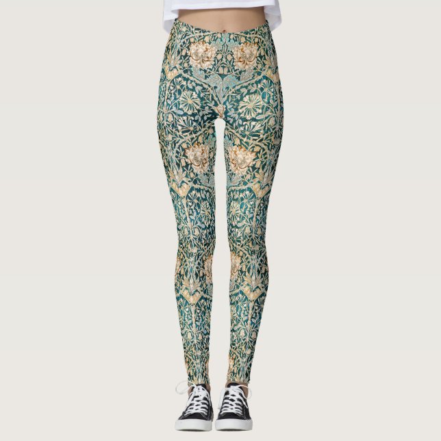 William Morris Antique Honeysuckle Blommönster Leggings (Framsida)
