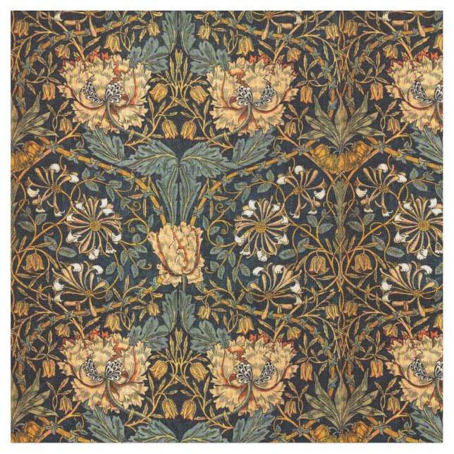 William Morris Antique Honeysuckle Blommönster Tyg (Närbild)