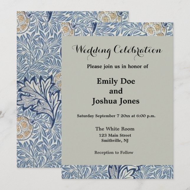 William Morris Apple Flower Blommigt Design Inbjudningar (Fram/baksida)