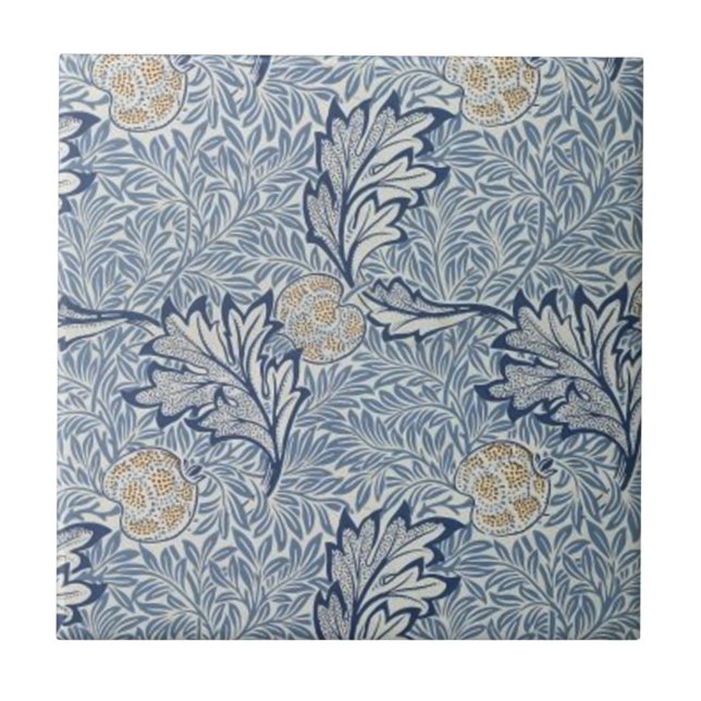 William Morris Apple Flower Blommigt Design Kakelplatta (Framsidan)