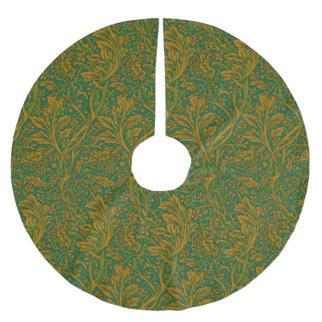 William Morris Arcadia Blommigt Mönster Grönt Guld Julgransmatta Borstad Polyester (Framsidan)