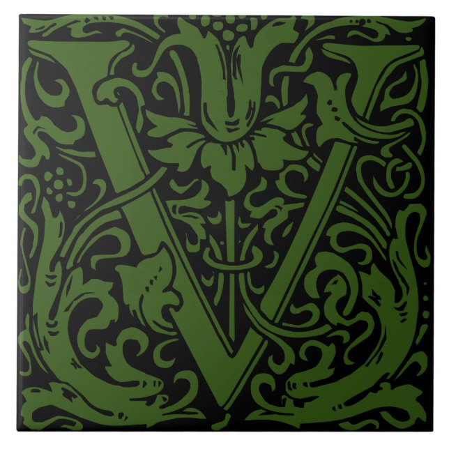 William Morris Art nouveau Blommigt Initial Brev U Kakelplatta (Framsidan)