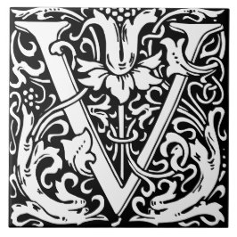 William Morris Art nouveau Blommigt Initial Brev U Kakelplatta