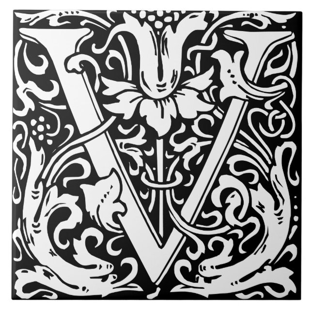 William Morris Art nouveau Blommigt Initial Brev U Kakelplatta (Framsidan)