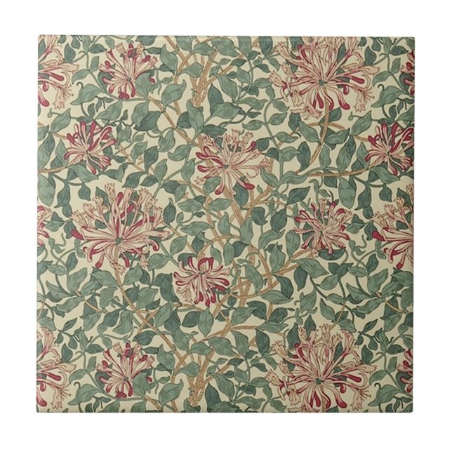 William Morris - Art nouveau Honeysuckle & Lövs Kakelplatta (Framsidan)