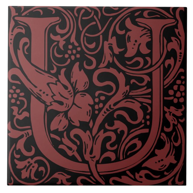 William Morris Art nouveau Initial Blommigt Brev U Kakelplatta (Framsidan)