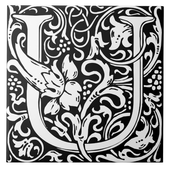 William Morris Art nouveau Initial Blommigt Brev U Kakelplatta (Framsidan)