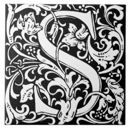 William Morris Art nouveau Initial Vines Brev S Kakelplatta