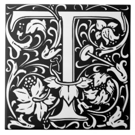 William Morris Art nouveau Initial Vines Brev T Kakelplatta