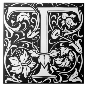 William Morris Art nouveau Initial Vines Brev T Kakelplatta