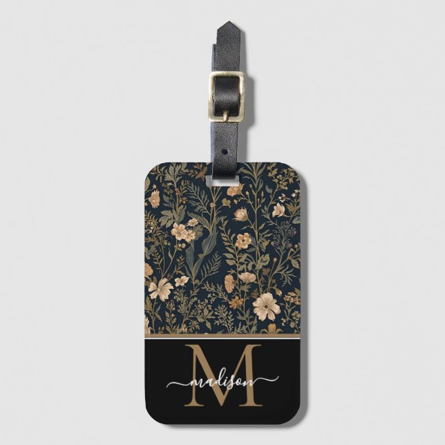 William Morris Art Nouveau monogram blommig   Bagagebricka (Framsida vertikal)